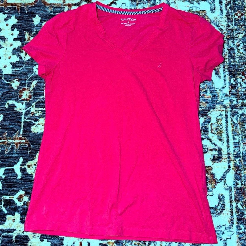 Nautica Women's Bright Pink V-Neck Short Sleeve Tee